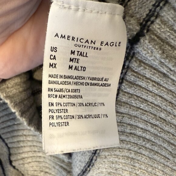 American Eagle Super Soft Henley Hooded Sweater Men’s Medium Tall Striped Preppy - Picture 5 of 8